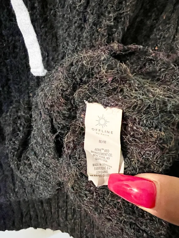Aerie Cozy Gray Two-Tone Sweater Speckled Colorful Knit Hoodie - Image 6
