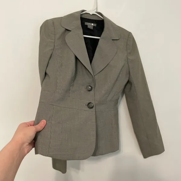ANN TAYLOR Factory Tan / Brown Black Houndstooth Two Button Work Blazer Jacket 4 - Image 9