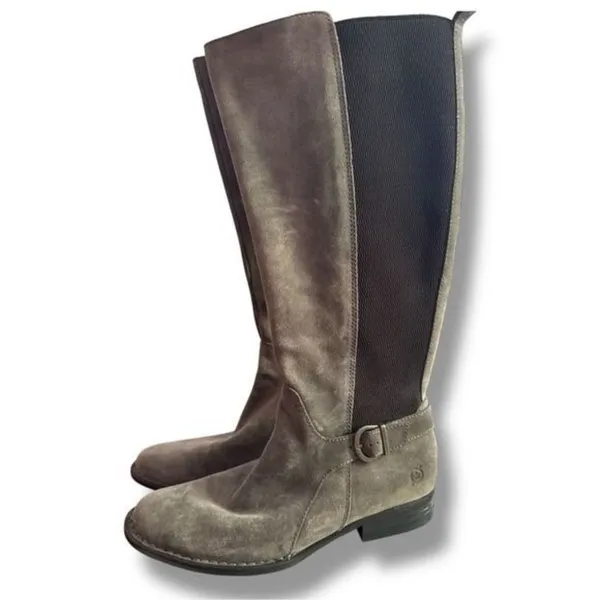 Born Womens Grey Suede Leather Strechy Slip On Riding Knee Boot sz 8 Equestrian - Image 3