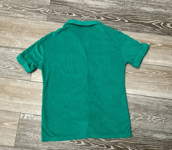 Sz S Green Terrycloth Short Sleeve Top Button Down Shirt Terry Cloth - Image 6