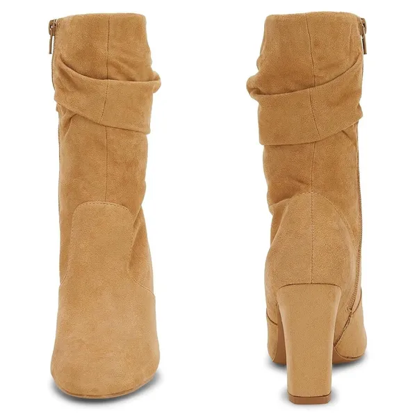 Women's High Heel Faux Suede Boots Block Heel Brown - Coutgo Size 11 New - Image 4