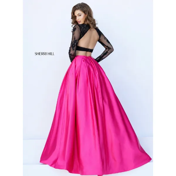 NWT Sherri Hill 50357 Black Fuchsia Two Piece Ball Gown Size 2 Prom Formal Dress - Image 2