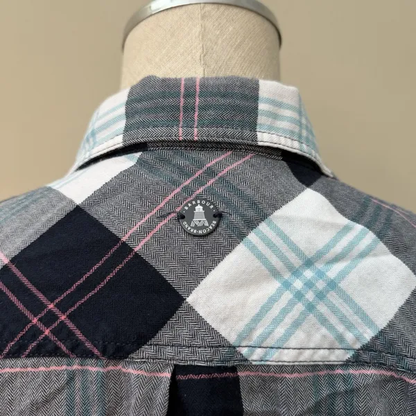 Barbour Womens Shoreline Shirt 10 EUC Oversized Windowpane Tartan Coastal Preppy - Image 11
