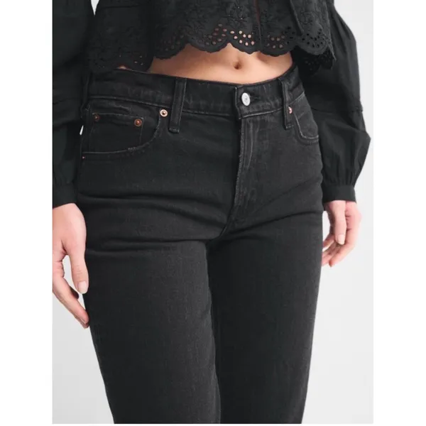 Abercrombie & Fitch Curve Love Women's 27 Black Mid Rise 90s Straight Jeans - Image 4