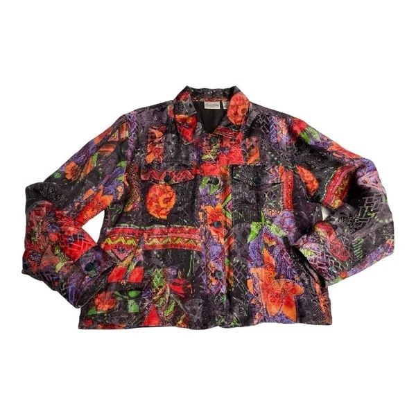 Chico's Jacket Shirt Shacket Women's Size 1 Medium Linen Silk Multicolored Funky - Image 8