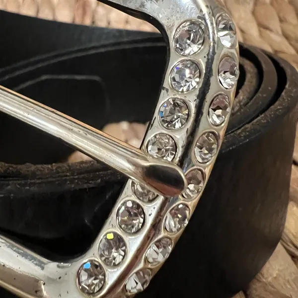 Fossil leather belt vintage crystal buckle‎ large - Image 10