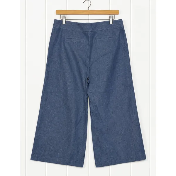Talbots Wide Leg Crop Pants Womens 12 Blue Chambray Cotton Linen Culottes - Image 2
