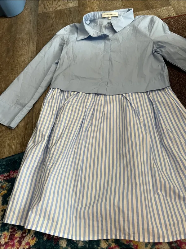 English Factory Stripe mixed media Contrast Shirt Mini Dress Size XS - Image 8