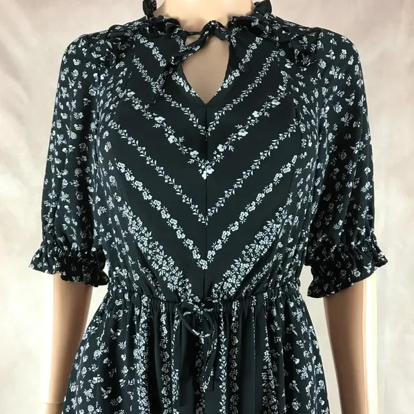 CeCe Black Floral Smocked Midi Dress Size XS - Image 7