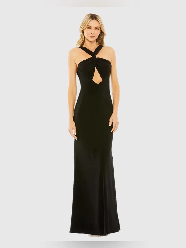 MAC DUGGAL Black Knotted Halter Neck Keyhole Jersey Gown Size 2 (SOLD OUT) - Image 5