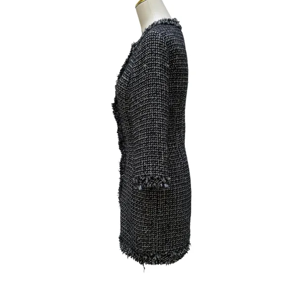 Zara‎ Tweed Mini Dress Size M Black Blue Gold Button Frayed Trim Classic Preppy - Image 4