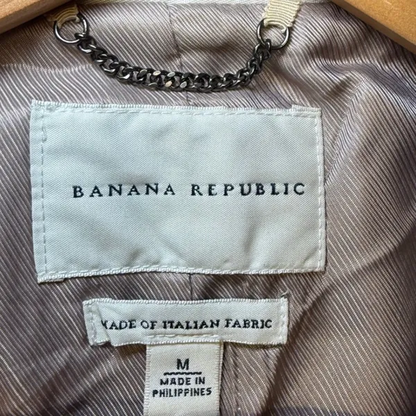 Banana Republic Brown Italian‎ Fabric Ruffle Trim Funnel Neck Wool Coat Womens M - Image 2
