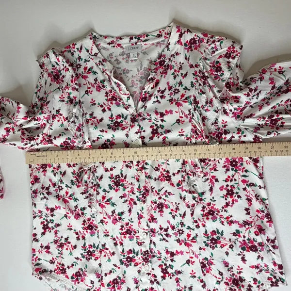 J Crew Floral‎ Printed Ruffle Top Small Multicolor Button Up Preppy Romantic - Image 10