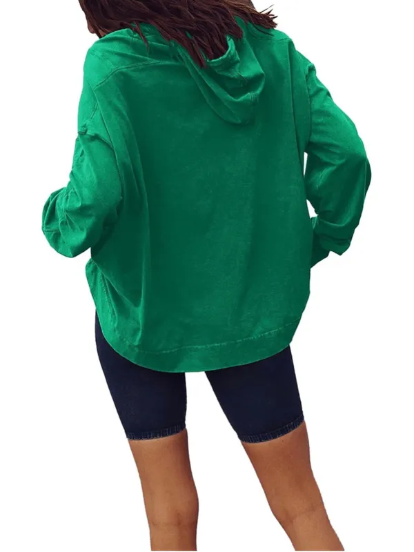 NEW Green Cotton Lightweight Hooded Top Oversized Long Sleeve Shirt XL - Image 3