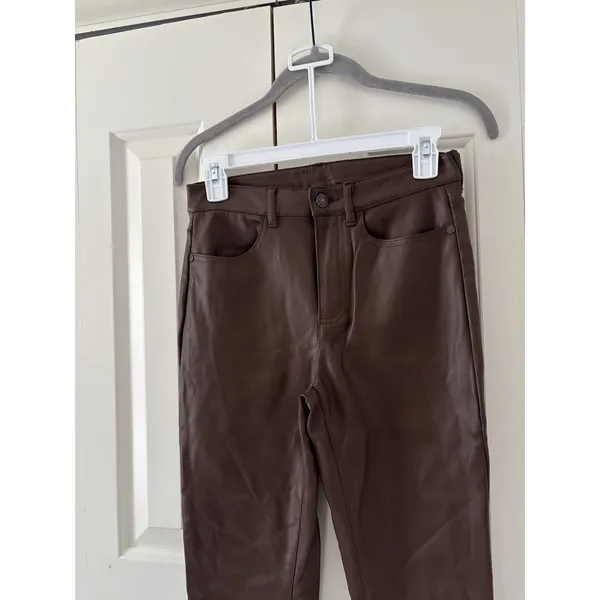 Free People Brown Faux Leather Skinny Pants 27 - Image 3