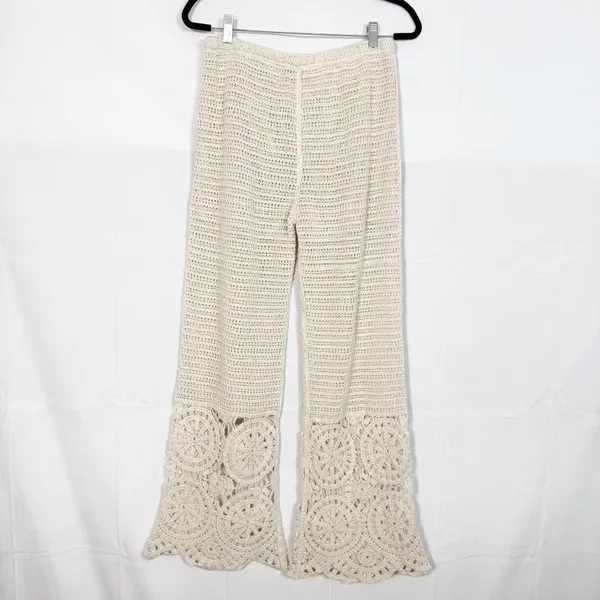 Solitaire X Anthropologie Crochet Wide Leg Pants Cream Ivory Boho Bohemian - Image 5