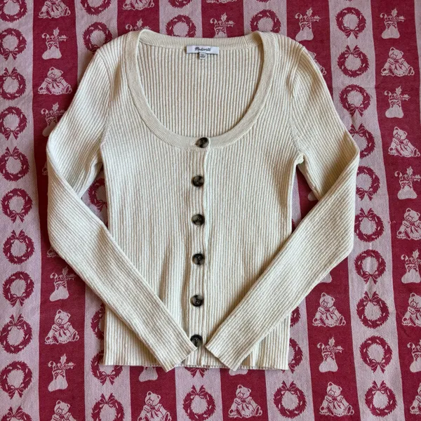 Madewell Scoopneck Cardigan Sweater in cream cotton blend XS - Image 3