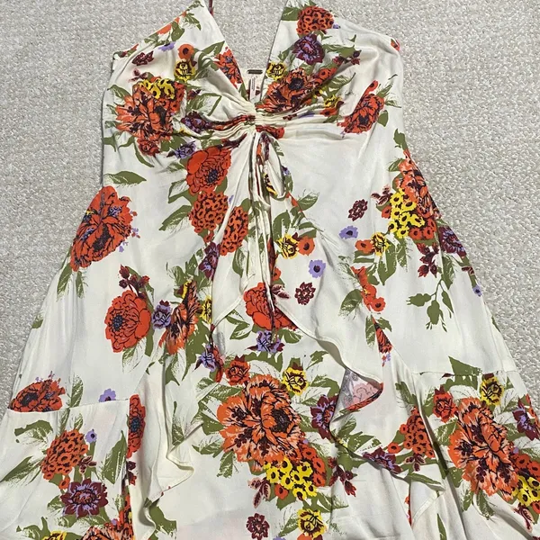 Free People Cream Floral Mini Dress Size M - Image 16