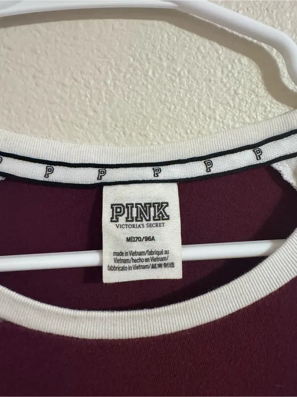 PINK Victoria's Secret Burgundy Raglan Tee with White Trim - Image 2
