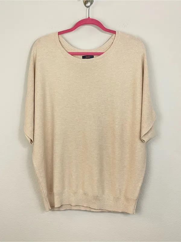 Quince Heather Oatmeal Lightweight Cotton Cashmere Link-Stitch Dolman Sweater L - Image 3