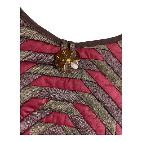 Boho Quilted Silk Shoulder Bag | Red Brown Patchwork Hobo | Coconut Button - Image 7