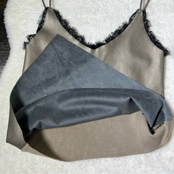 Zara Faux Leather Lace Trim Knit Back Cami - Image 7
