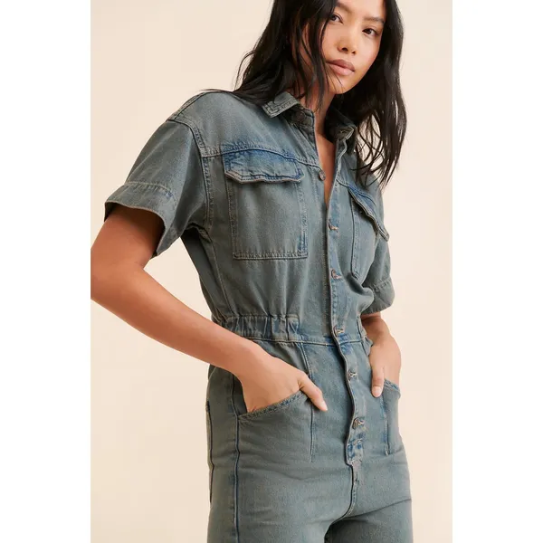 Free People Marci Coveralls Overalls Sz XS April Showers Wash Boho Carpenter - Image 3