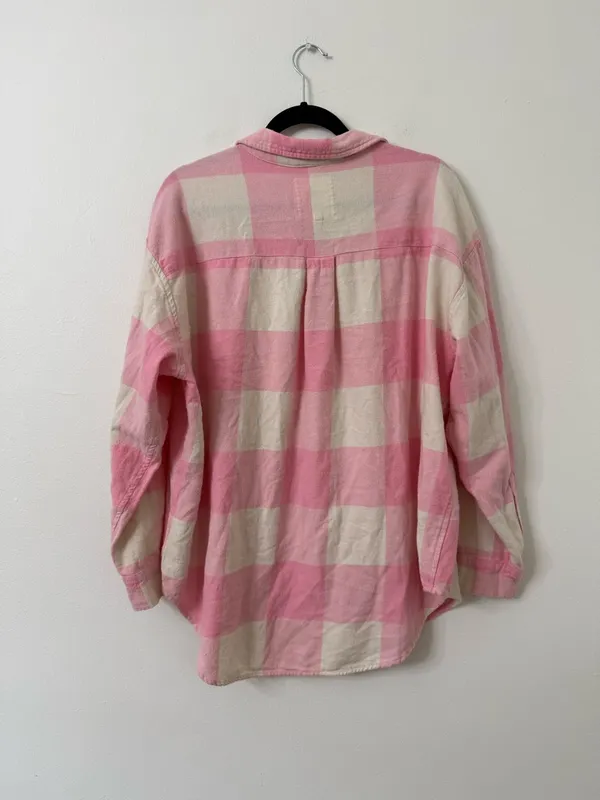 {M} aerie oversized Pink and Cream anytime fave flannel shirt - Image 6
