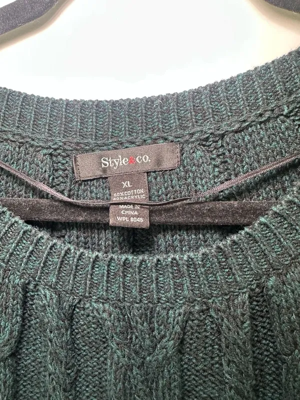 Style & Co Cable Knit Short Sleeve Sweater Dress Size XL Dark Green Pocket - Image 2