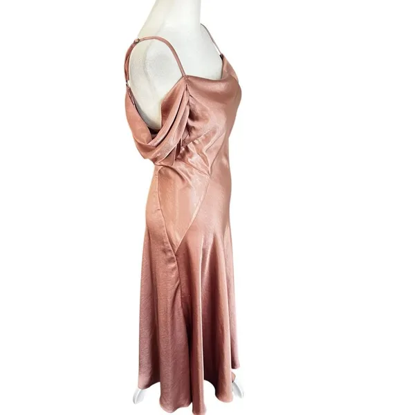 Ted Baker Esta Blush Pink Satin Cowl Cold Shoulder Midi Dress Size 0 - Image 6