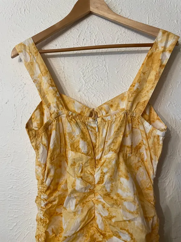 NWT Anthropologie Louna Yellow Floral Print Tie-Front Ruched Mini Dress Large - Image 6
