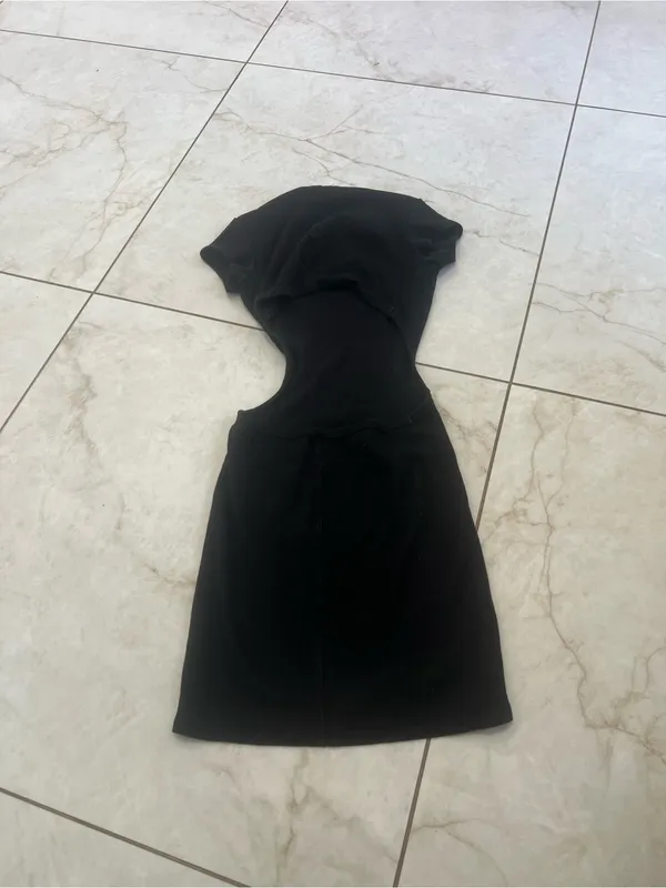 Garage Black Ribbed Cut Out Short Sleeve Dress Size XS - Image 3