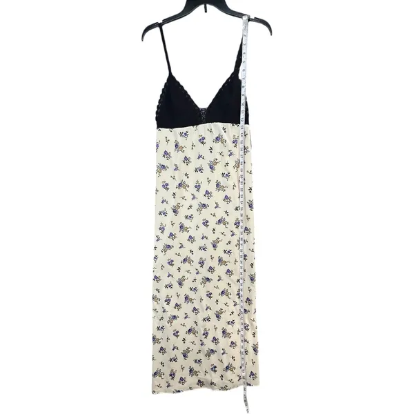 Zara Crochet Satin Maxi Slip Dress Black Cream‎ Lavender Floral Boho Festival S - Image 11