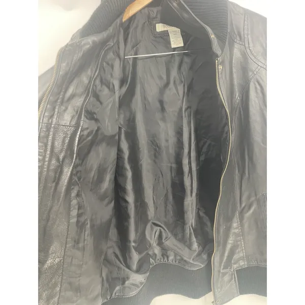 Roaman's Black Leather Bomber Jacket Full Zip Pocket Lined Size‎ 14W - Image 9