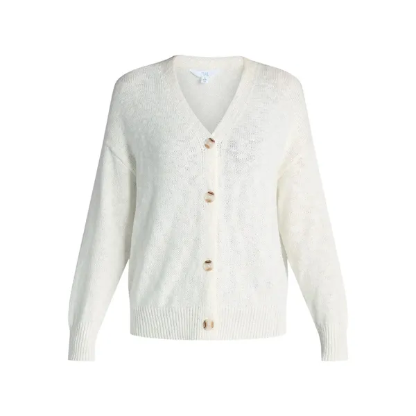 Time and Tru Womens Cardigan Size S (4-6) White Cotton Boyfriend Cozy Button - Image 3
