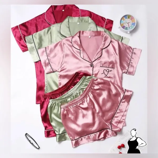 Dark pink satin 2 piece short pajama set (only one set for sale) - Image 7