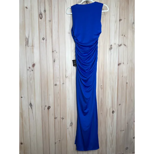 NWT Lulus Enticing Darling Royal Blue Asymmetrical Ruched Maxi Dress Gala Sz L - Image 7