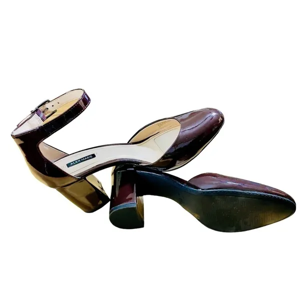 ALEX MARIE PATENT LEATHER ANKLE STRAP HEEL SIZE 9 burgundy color - Image 12