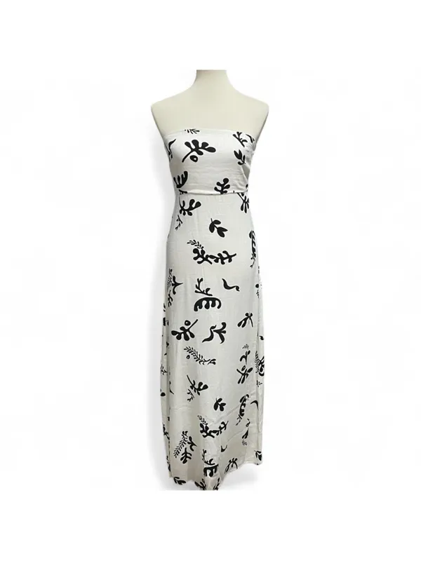 Paper Heart White & Black Floral Linen Maxi Dress - Image 3