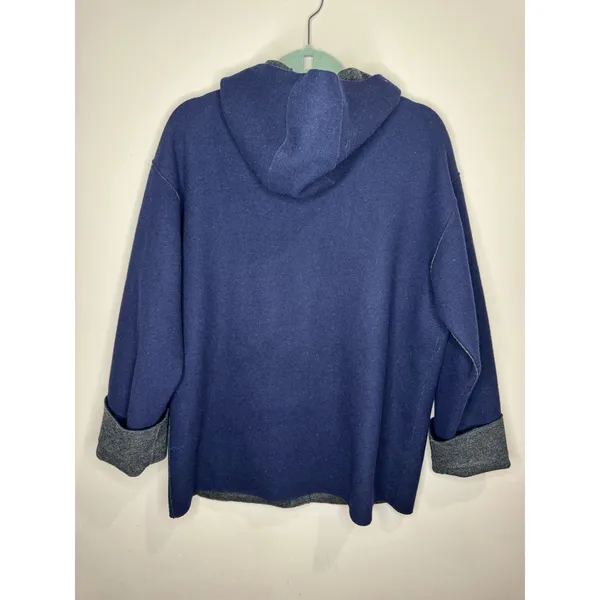 Lauren Ralph Lauren VTG Navy Wool Blend Hooded Jacket Gold Toggle Sz LP - Image 3