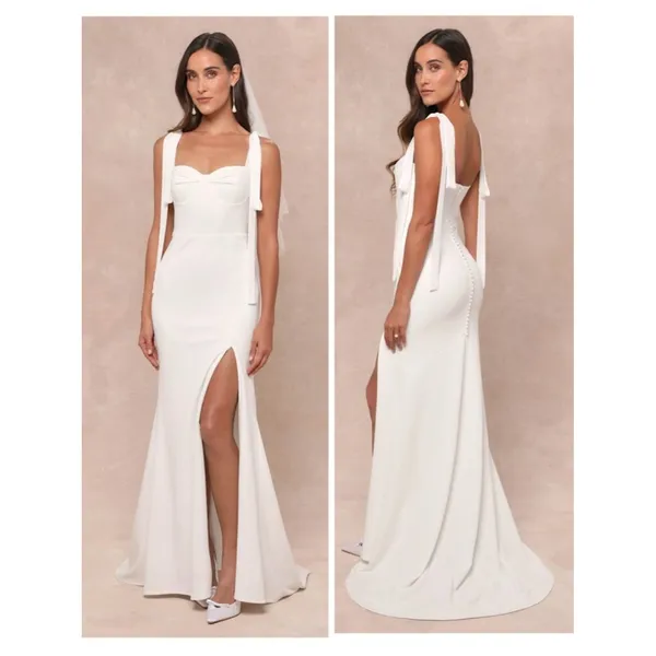 Lulus Splendid Love White Bustier Tie-Strap Mermaid Maxi Dress Size Medium Bride - Image 2