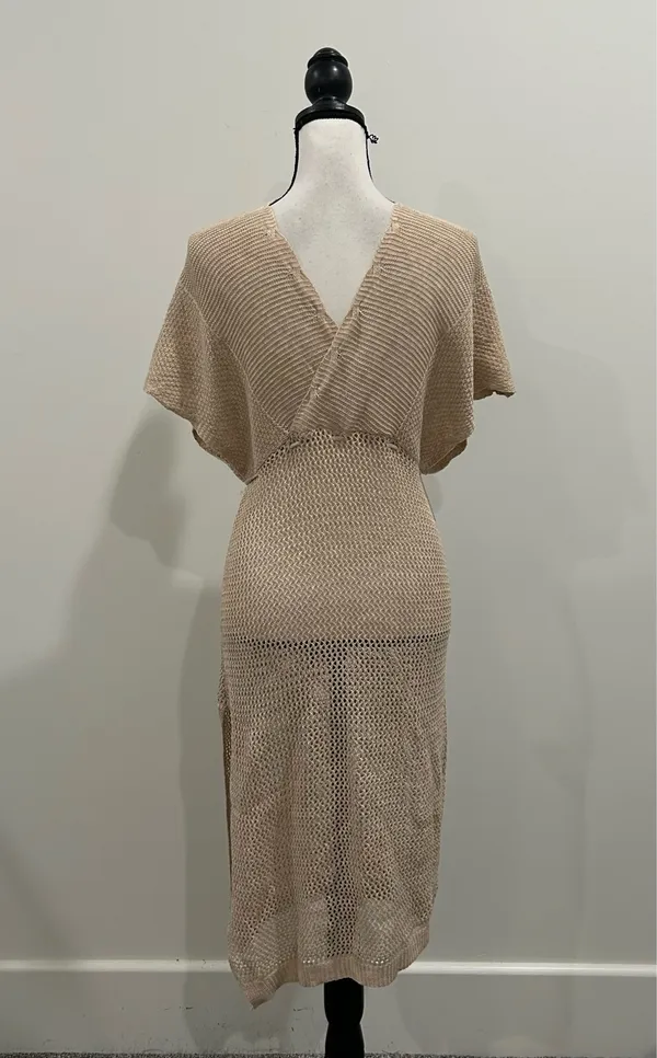 Beach Cover Up Dress Tan Size L - Image 4