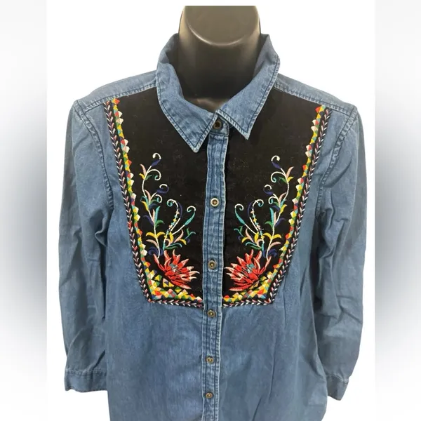 Holding Horses Embroidered Western Button Up Shirt Womens Size 6 Boho Cowgirl - Image 6