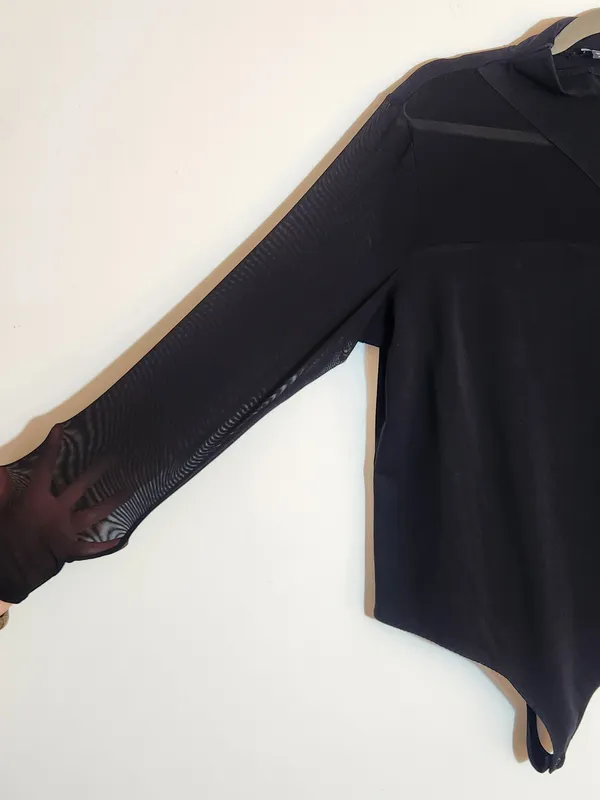 Express Black Sheer Mesh Long Sleeve Bodysuit Size XL - Image 4