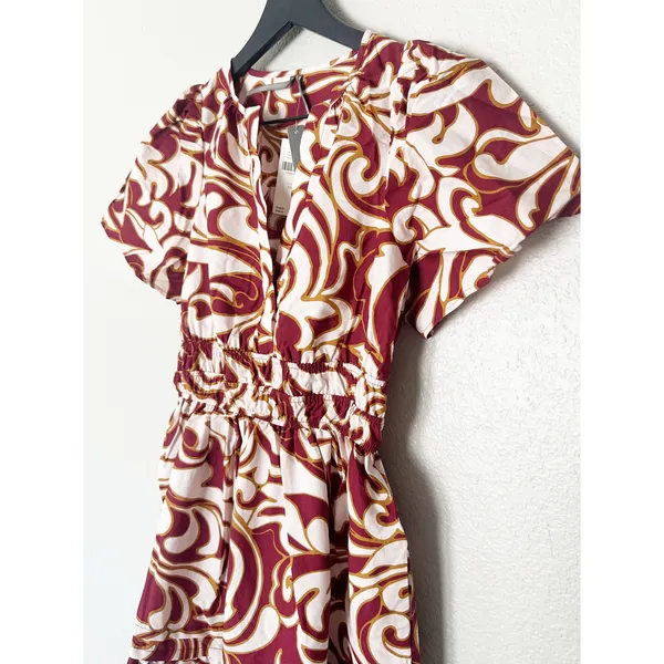 Anthropologie Somerset Maxi‎ Dress XS Burgundy Cream Printed Smocked Tiered NEW - Image 5