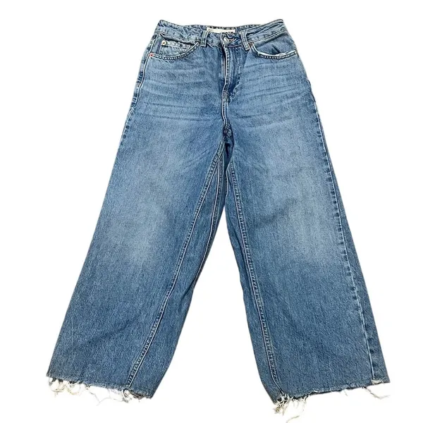 Topshop Women's Cropped Jeans Size 24 Blue Frayed Hem Relaxed Fit - Image 2