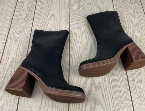 Sun + Stone Aleenn Stacked Round Toe Mid-calf Boots 9M Black Smooth $85 - Image 3