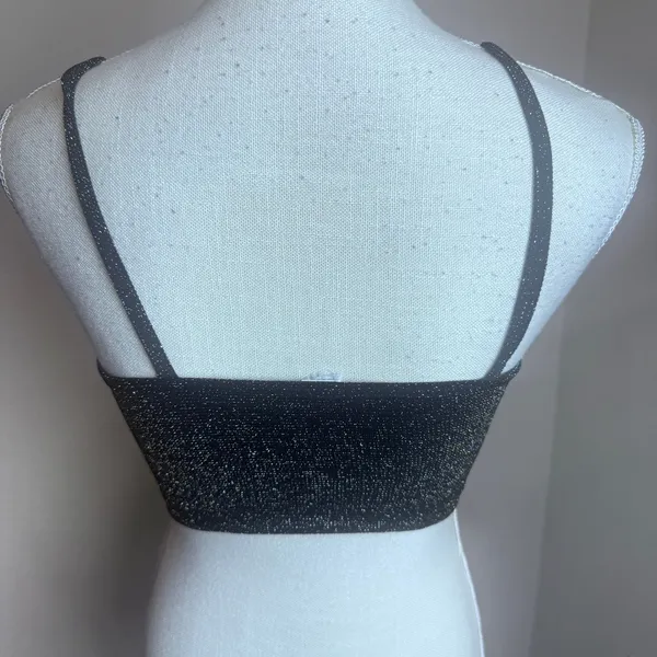 Forever 21‎ black metallic shimmer crop top tank cami sparkle rave club sz S - Image 3