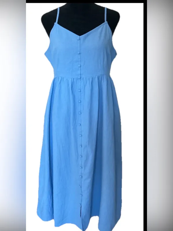 Universal Thread Women's Blue Chambray Cotton V-Neck Open Back Tie Midi Dress L - Image 5