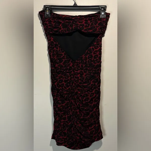 Forever 21 Vintage Red Black Leopard Print Strapless Bodycon Back Cutout Dress M - Image 2